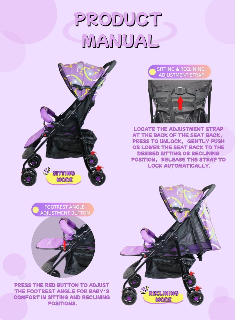 Foldable Ultra Lightweight Travel Stroller with Multi Position Reclining Seat Adjustable Canopy Foldable Storage Basket NO.1102 - Image 4